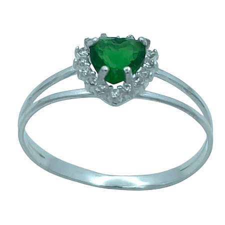 Anel em Prata 925 Aro Duplo Coração Verde 5mm