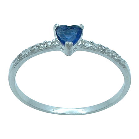 Anel em Prata 925 Coração Azul 4mm