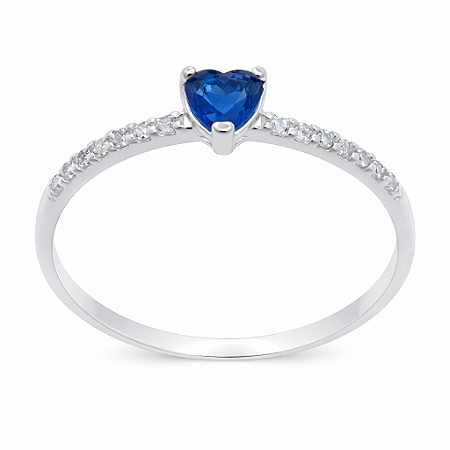 Anel em Prata 925 Coração Azul 4mm