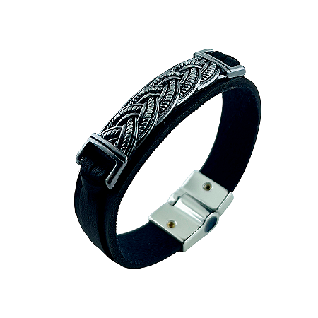 Pulseira em Couro e Aço