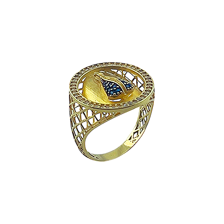 Anel em Ouro 18K Nossa Senhora com Zircônias Aro Vazado