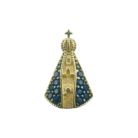 Pingente em Ouro 18K Nossa Senhora com Zircônias Azuis