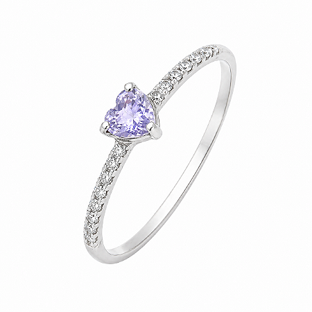 Anel de Prata 925 com Coração Lilas
