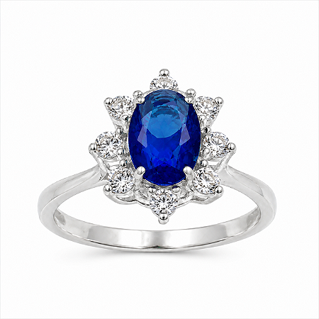 Anel em Prata 925 com Zircônia Oval Azul Escuro