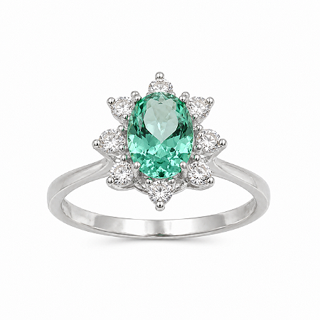 Anel em Prata 925 com Zircônia Oval Verde Claro