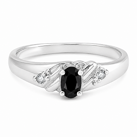 Anel em Prata 925 Oval com Zirconia Preta