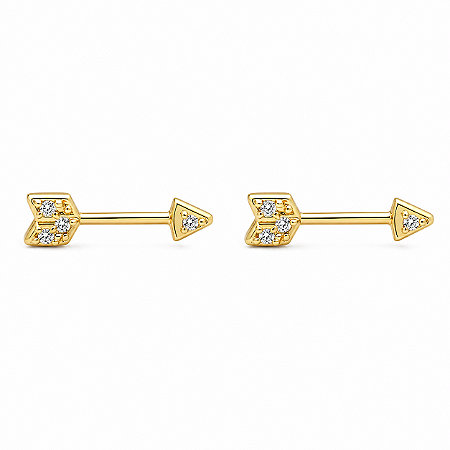Brinco em Ouro 18k Flecha com Zirconias