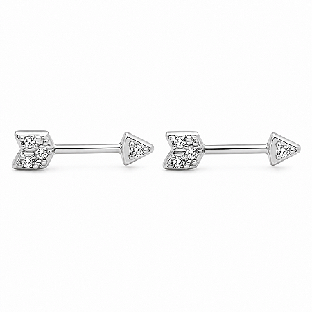 Brinco em Ouro Branco 18k Flecha com Zirconias