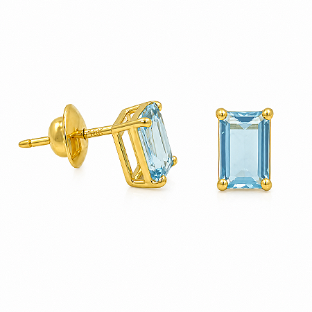 Brinco em Ouro 18K com Topazio Azul Claro 6,00 x 4,00 mm