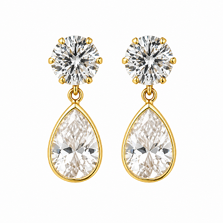 Brinco em Ouro 18K com Zirconia Redonda e Gota