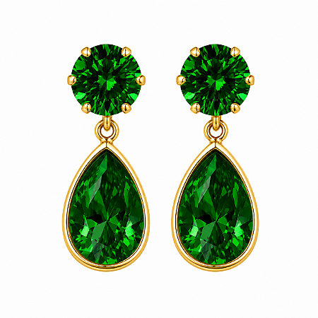 Brinco em Ouro 18K com Zirconia Redonda e Gota Verde