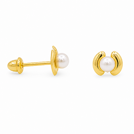 Brinco em Ouro 18k Pérola com Roseta 3,00 mm