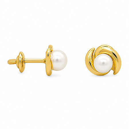 Brinco em Ouro 18k Pérola com Roseta 5,00 mm