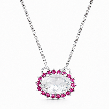 Gargantilha em Prata 925 Oval branco e Rosa