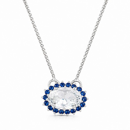 Gargantilha em Prata 925 Oval Branco e Azul