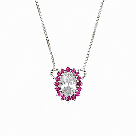 Gargantilha em Prata 925 Oval Branco e Rosa