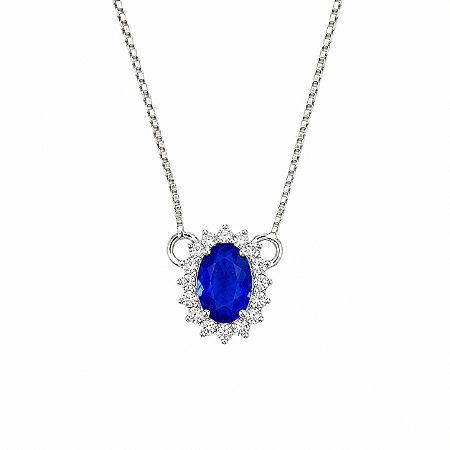 Gargantilha em Prata 925 Oval Branco e Azul