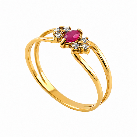 Anel em Ouro 18K com Rubi e Diamantes
