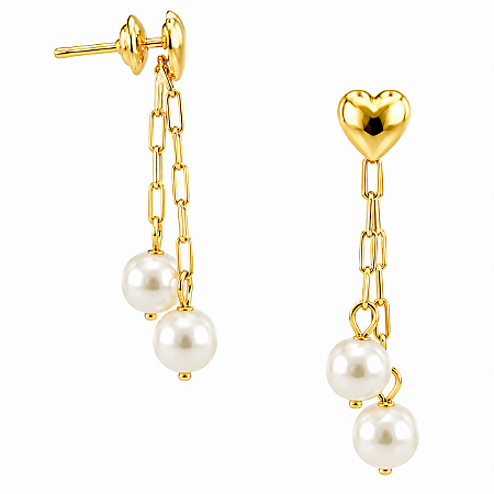 Brinco em Ouro 18K com Pérola e Coração - Modelo 0042971