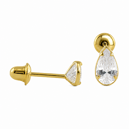Brinco em Ouro 18K com Zircônia Gota 5,00 x 3,00 mm