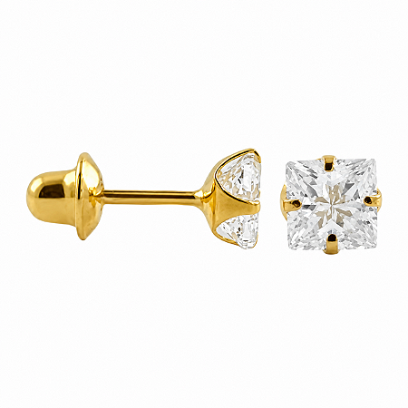 Brinco em Ouro 18K com Zircônia Quadrada 4,00 mm