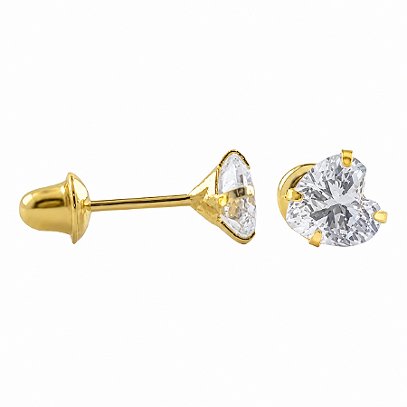 Brinco em Ouro 18K com Zircônia Coração 4,00 x 4,00 mm