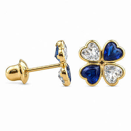 Brinco em Ouro 18K com Zircônia Coração 2,60 x 2,50 mm - Modelo 0156016