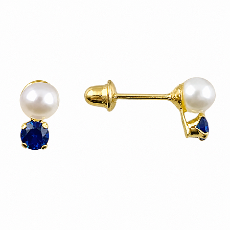 Brinco em Ouro 18K com Pérola e Zircônia - Modelo 0160175
