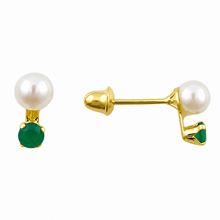 Brinco em Ouro 18K com Pérola e Zircônia - Modelo 0160176