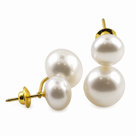 Brinco em Ouro 18K com Duas Pérolas