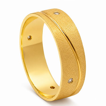 Aliança em Ouro 18K 6,00 mm com Diamantes e Acabamento Fosco