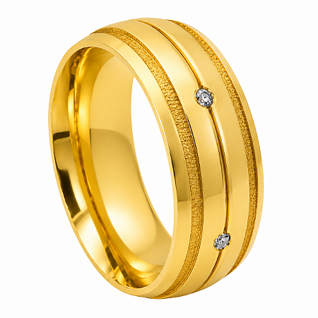 Aliança em Ouro 18K 9,00 mm com Diamantes e Frisos