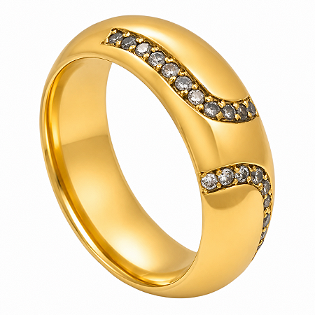 Aliança em Ouro 18K 7,00 mm com Faixas Onduladas de Diamantes
