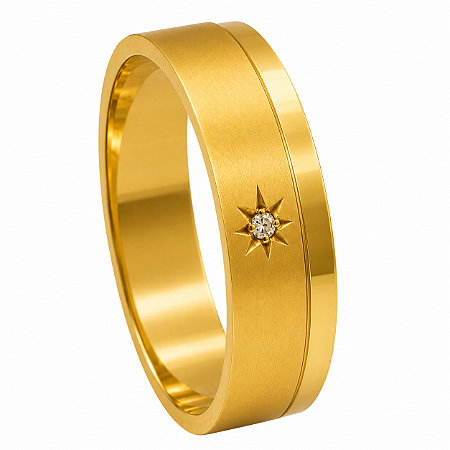 Aliança em Ouro 18K 6,00 mm Estrela com Diamante
