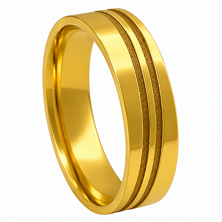 Aliança em Ouro 18K 6,00 mm com Frisos e Faixa Fosca