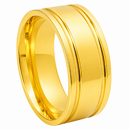 Aliança em Ouro 18K 9,00 mm Larga com Frisos Laterais