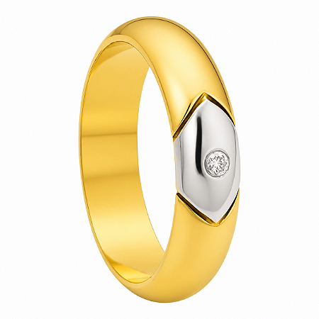 Aliança em Ouro 18K 5,00 mm Bicolor com Diamante