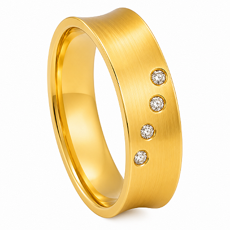 Aliança em Ouro 18K 6,30 mm Ondulada com Quatro Diamantes