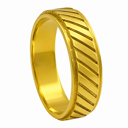 Aliança em Ouro 18K 6,00 mm com Frisos Diagonais