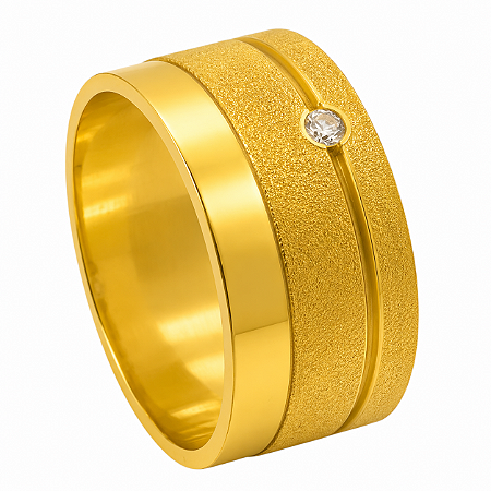 Aliança em Ouro 18K 10,00 mm Larga com Diamante e Faixa Fosca