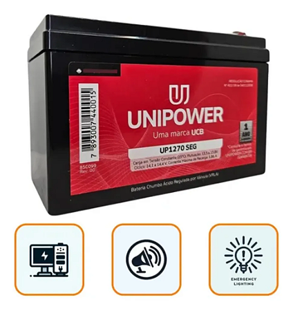 BATERIA SELADA NOBREAK 12V 7A UP1270SEG UNIPOWER