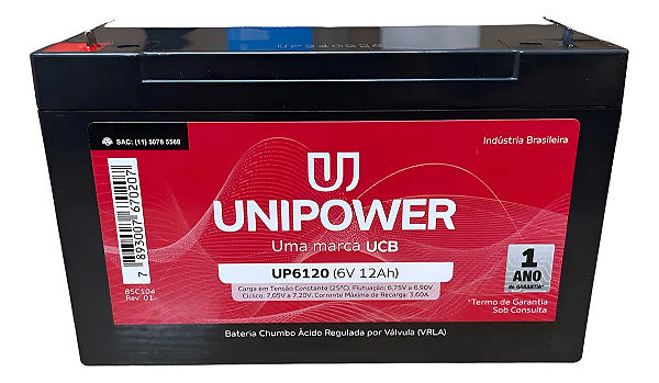 BATERIA SELADA PARA BRINQUEDO MOTO ELETRICA 6V 12A UP6120 R UNIPOWER