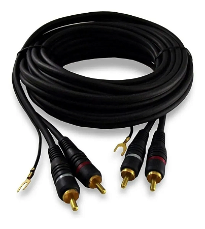 Cabo 2RCA + 2RCA Preto Profissional 6mm com Fio Terra MXT