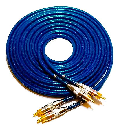 CABO BLINDADO 2RCA X 2RCA 4MM GOLD COM MOLA 5M AZUL MXT
