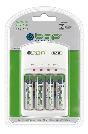 CARREGADOR DE PILHAS E BATERIAS COM 4 PILHAS AA  BAP-551 BAP