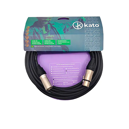 Cabo de Microfone XLR Canon Macho XLR Canon Femea 10m Preto KATO
