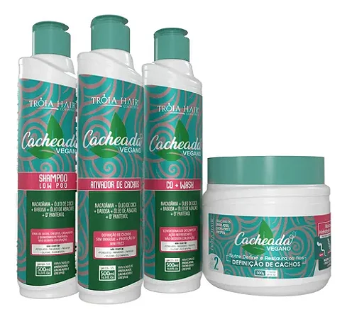 Kit Cacheada 4 Passos Vegano - 4 X 500ml - Troia Hair
