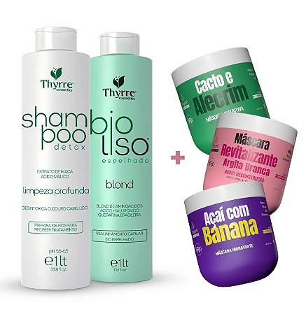 Kit Bio Liso Sem Formol Thyrre Cosmetics 1000ml + 3 Cronograma Capilar Thyrre 3x500g