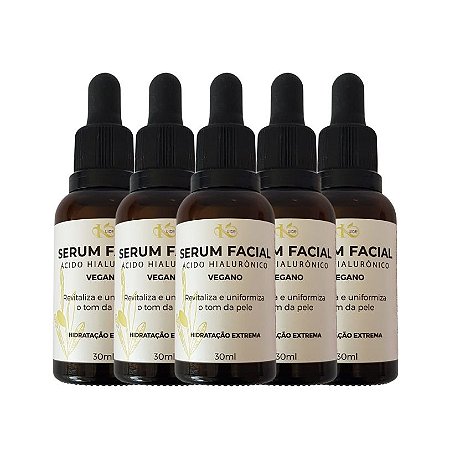 Kit 05 Sérum Facial Vegano Ácido Hialurônico 30ml Kuide