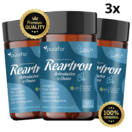 Kit 3 Reartron composto de Colágeno Tipo 2, para Articulações e Ossos 60 caps Purafor